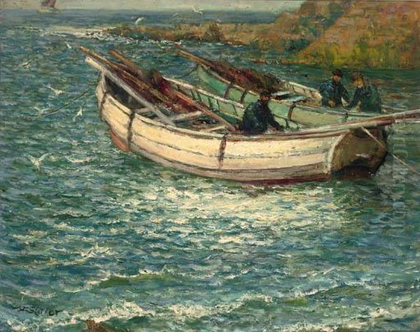 Fishing Boats In A Cove Oil Painting by John Falconar Slater