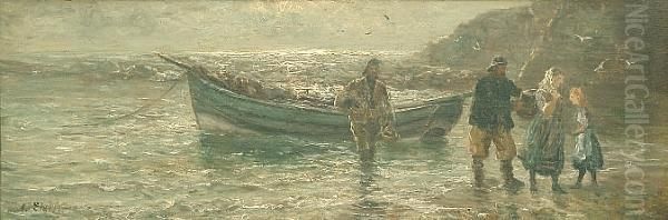 Unloading The Day's Catch Oil Painting by John Falconar Slater