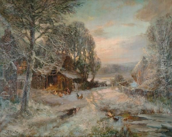 'a Winter's Evening In The Farmyard' Oil Painting by John Falconar Slater