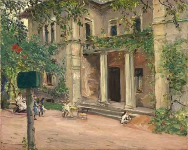 Landhaus In Godramstein Mit Kindern Oil Painting by Max Slevogt