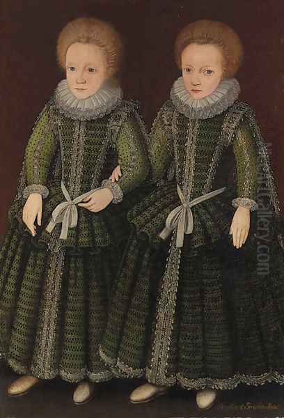 Double portrait of two young Girls traditionally identified as Elizabeth and Sarah Poulett Oil Painting by English School