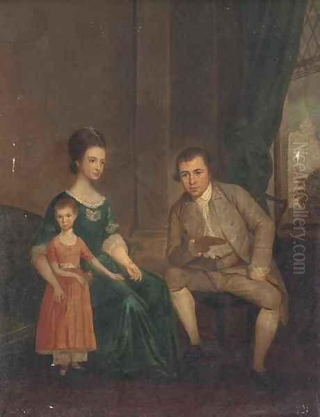 Group portrait of husband and wife, seated full-length, with their daughter, in an interior Oil Painting by English School