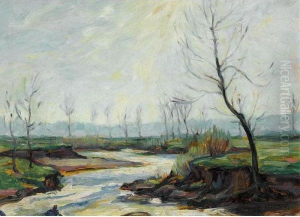 Fluss Im Winter (river In A Winter Landscape) Oil Painting by Max Slevogt