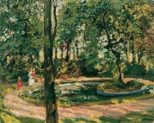 Kinder Am Weiher (garten In Godramstein) Oil Painting by Max Slevogt