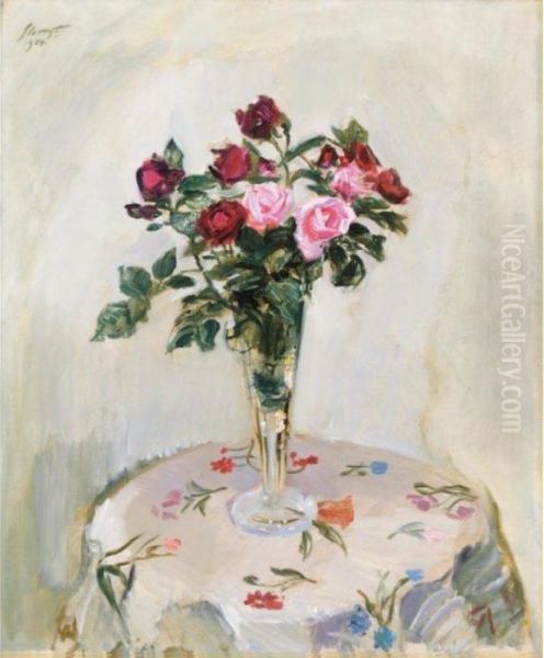 Still Leben Mit Rosen (still Life With Roses) Oil Painting by Max Slevogt