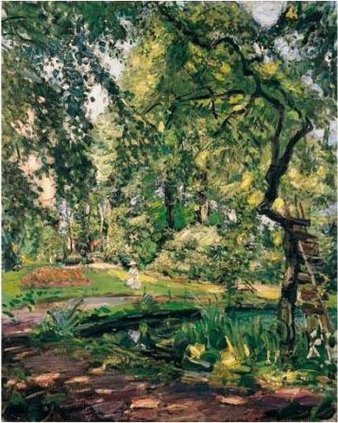 Garten In Godramstein Mit 
Verwachsenem Baum Und Weiher (garden In Godramstein With Overgrown Tree 
And Pond) Oil Painting by Max Slevogt