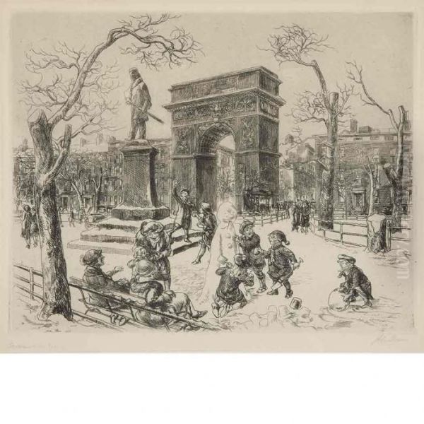 Sculpture In Washington Square (m. 218) Oil Painting by John Sloan