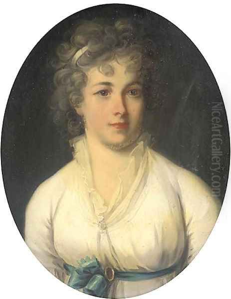 Portrait of a lady, bust-length in a white dress Oil Painting by English School