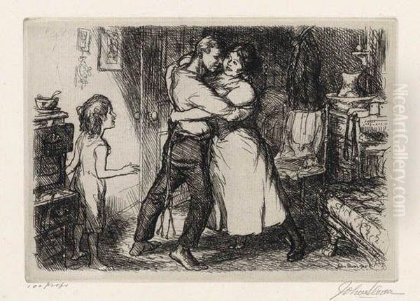 Man, 
Wife And Child Oil Painting by John Sloan