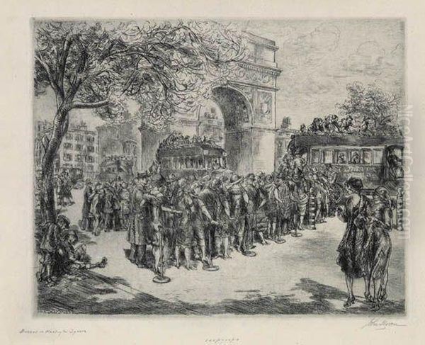 Busses In Washington Square Oil Painting by John Sloan