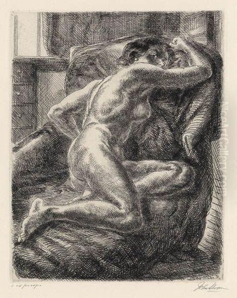 Nude On Draped Couch Oil Painting by John Sloan