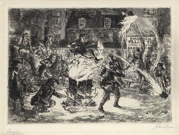 Bonfire Oil Painting by John Sloan