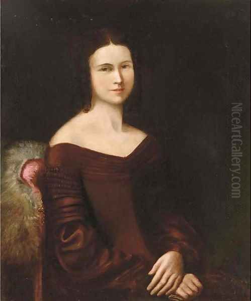 Portrait of a lady, half-length, seated, in a brown dress Oil Painting by English School