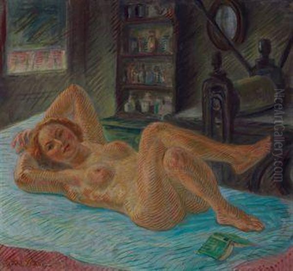 Reclining Nude And Press Oil Painting by John Sloan