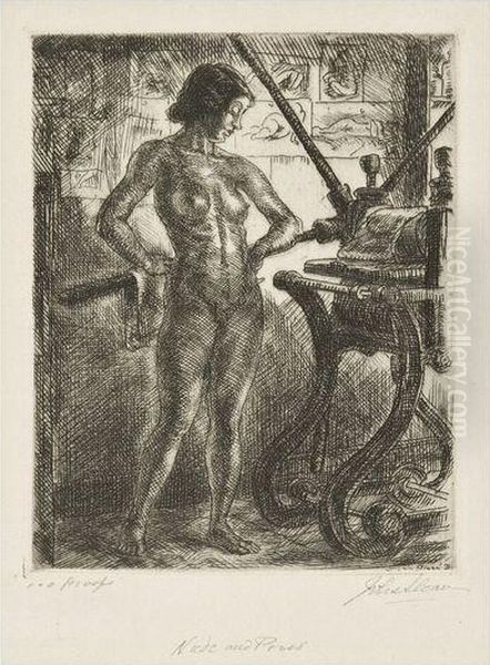 Nude And Etching Press, Silence Oil Painting by John Sloan