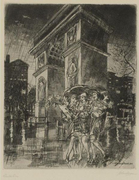 Bonfire And Easter Eve, Washington Square Oil Painting by John Sloan