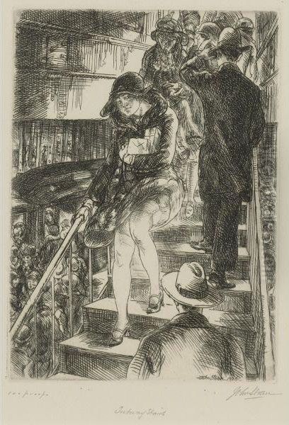 Subway Stairs; Reading In The Subway; And Fourteenth Street, The Wigwam by John Sloan