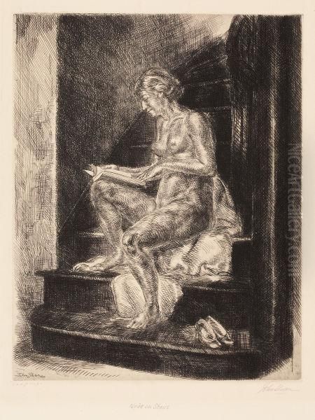 Nude On Stairs Oil Painting by John Sloan