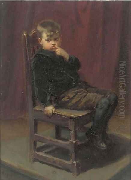 Portrait of a young boy sitting on a chair Oil Painting by English School