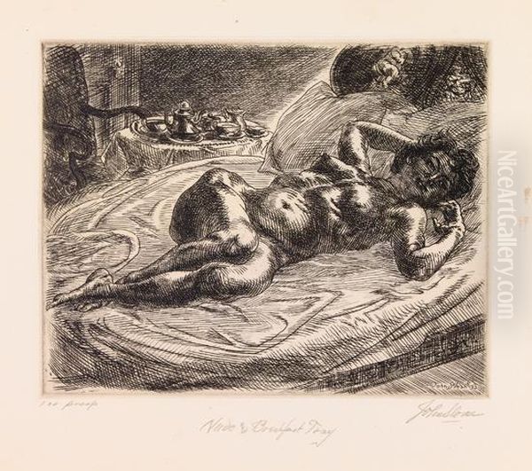 Nude And Breakfast Tray Oil Painting by John Sloan