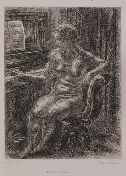 Nude At Piano Oil Painting by John Sloan