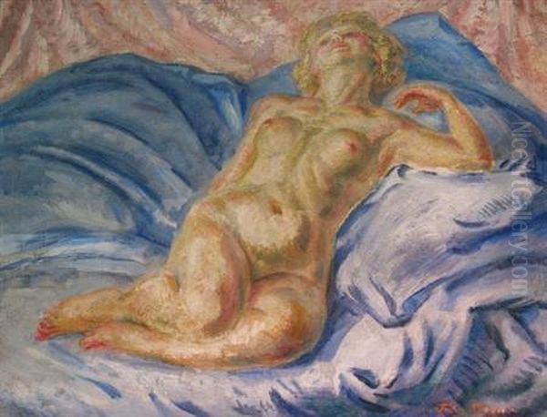 Blonde On Blue Oil Painting by John Sloan