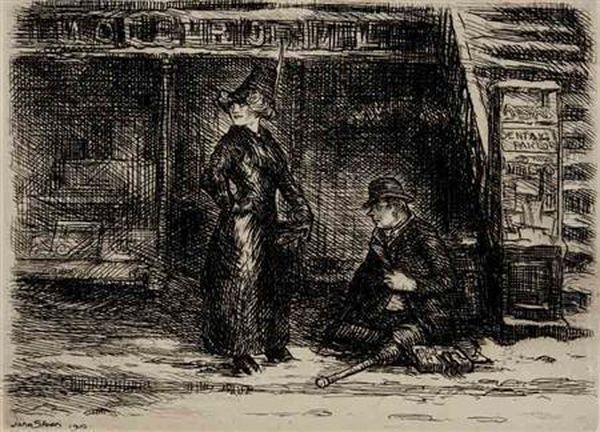 Girl And Beggar (morse 150) by John Sloan