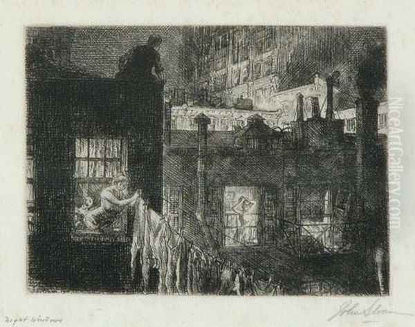 Night Windows Oil Painting by John Sloan