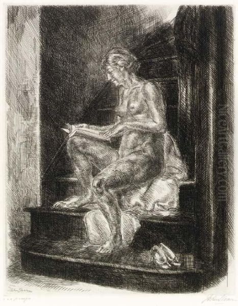 Nude On Stairs Oil Painting by John Sloan