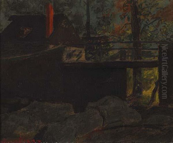 Landscape With Bridge And House With Red Chimney Oil Painting by John Sloan