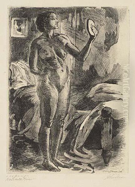 Nude With Mirror>. Oil Painting by John Sloan