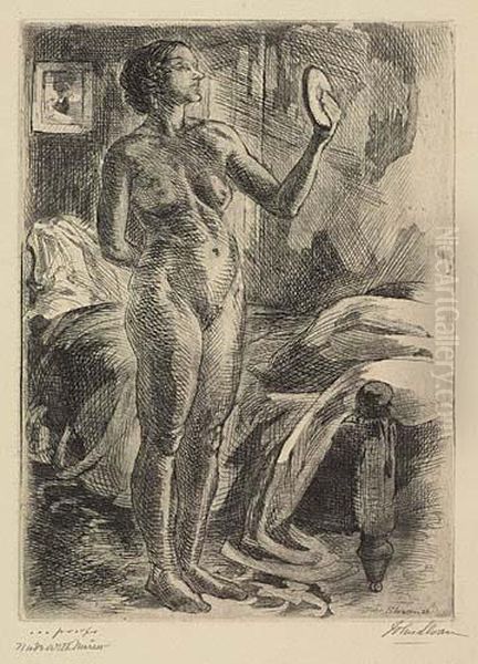 Nude With Mirror Oil Painting by John Sloan