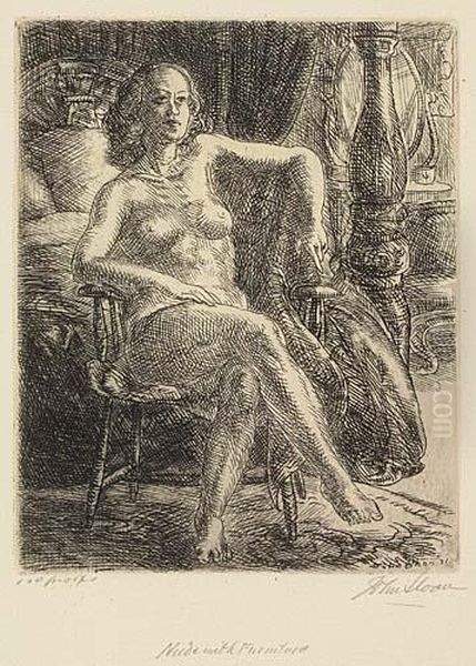 Two Etchings.
Half Nude On Elbow Oil Painting by John Sloan