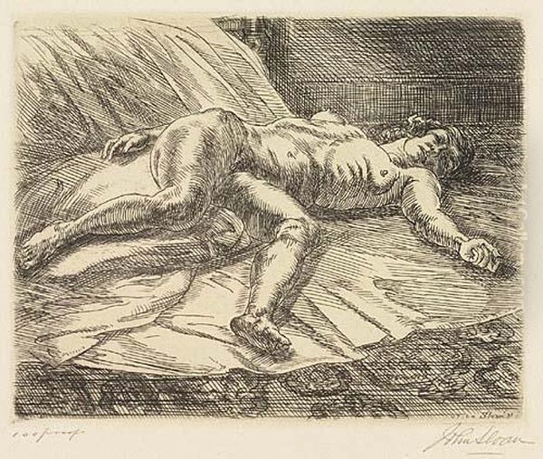 Two Etchings.
Nude On The Floor Oil Painting by John Sloan