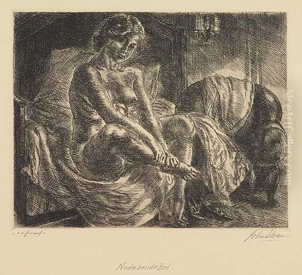 Two Etchings.
Nude At Bedside Oil Painting by John Sloan