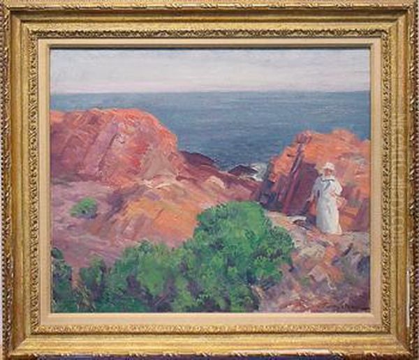 Dolly In White, Rocks And Sea Oil Painting by John Sloan