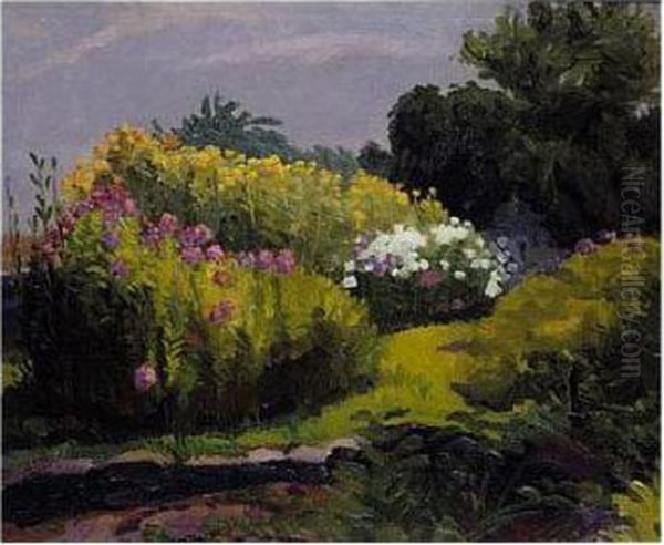 A Neighbor's Garden Oil Painting by John Sloan