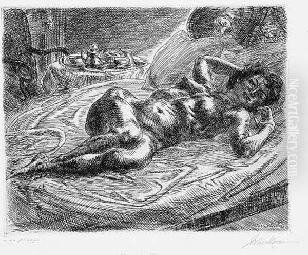 Nude And Breakfast Tray Oil Painting by John Sloan