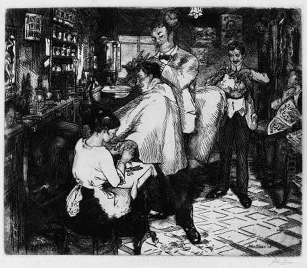 Barber Shop Oil Painting by John Sloan