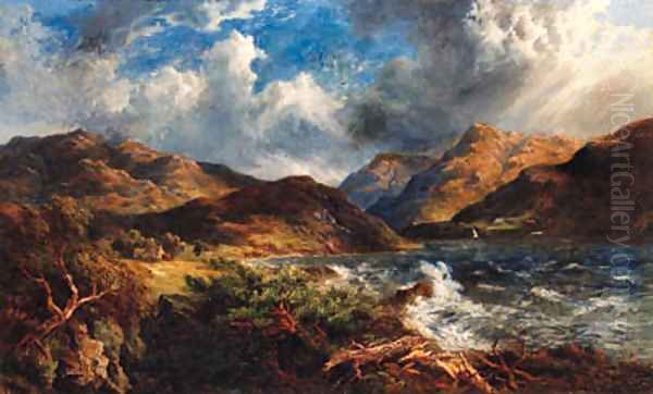 Storm Clouds over a Lake Landscape Oil Painting by English School