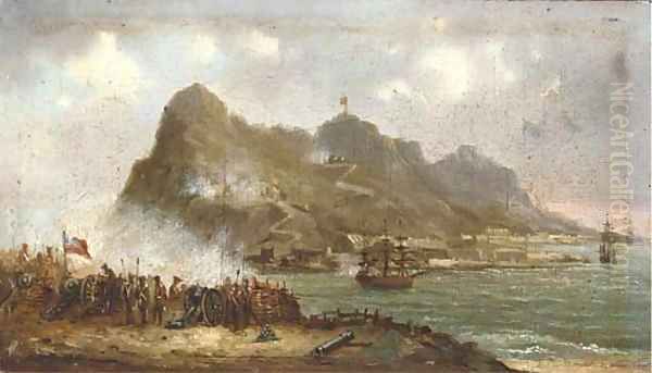 The Siege of Gibraltar, 1704 Oil Painting by English School