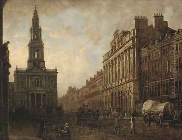 The Strand with Somerset House and St. Mary le Strand Oil Painting by English School