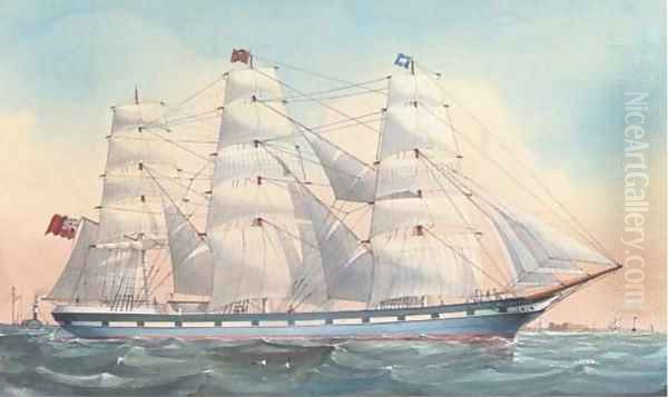 The Wavertree under full sail off the Perch Rock Fort, Liverpool Oil Painting by English School