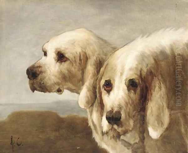 Two dogs in a landscape Oil Painting by English School