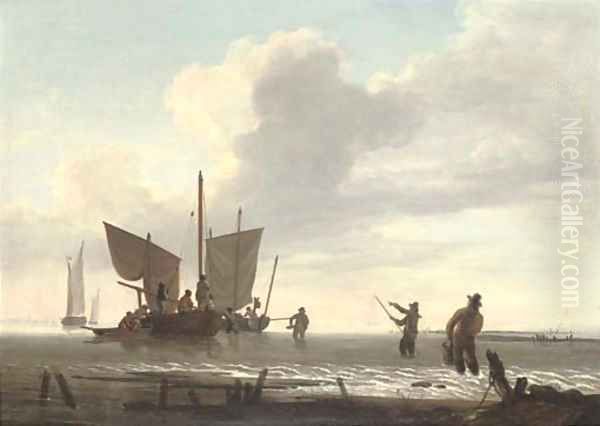 Unloading the day's catch Oil Painting by English School