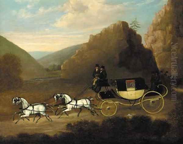 A coach and four in a gorge Oil Painting by English School