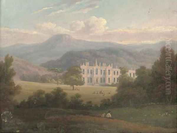 A country house in an extensive landscape Oil Painting by English School