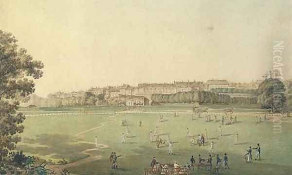 A cricket match at Le Jardin des Bastions, Geneva Oil Painting by English School