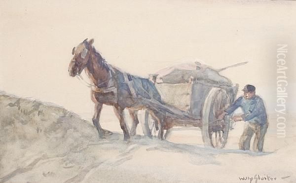 A Horse And Cart Crossing The Dunes Oil Painting by Willy Sluyters