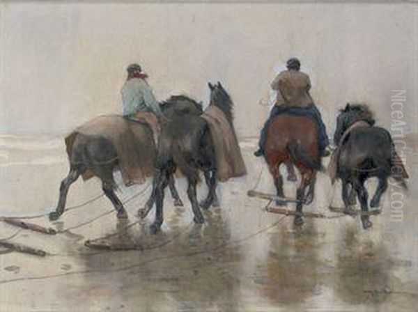 Horses On The Beach Oil Painting by Willy Sluyters